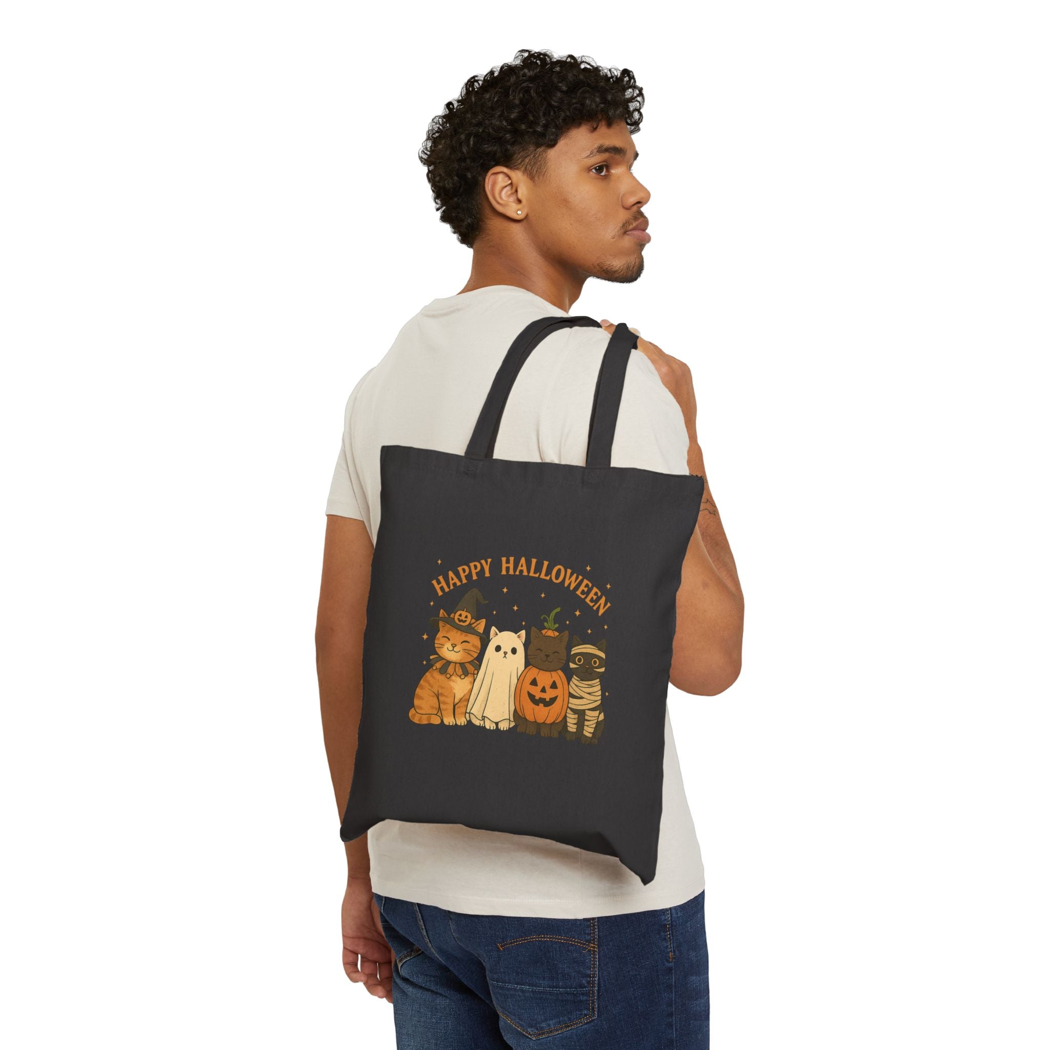 Halloween Cat Tote Bag, Trick or Treat Bag, Eco-Friendly Shopper, Party Favor, Seasonal Gift