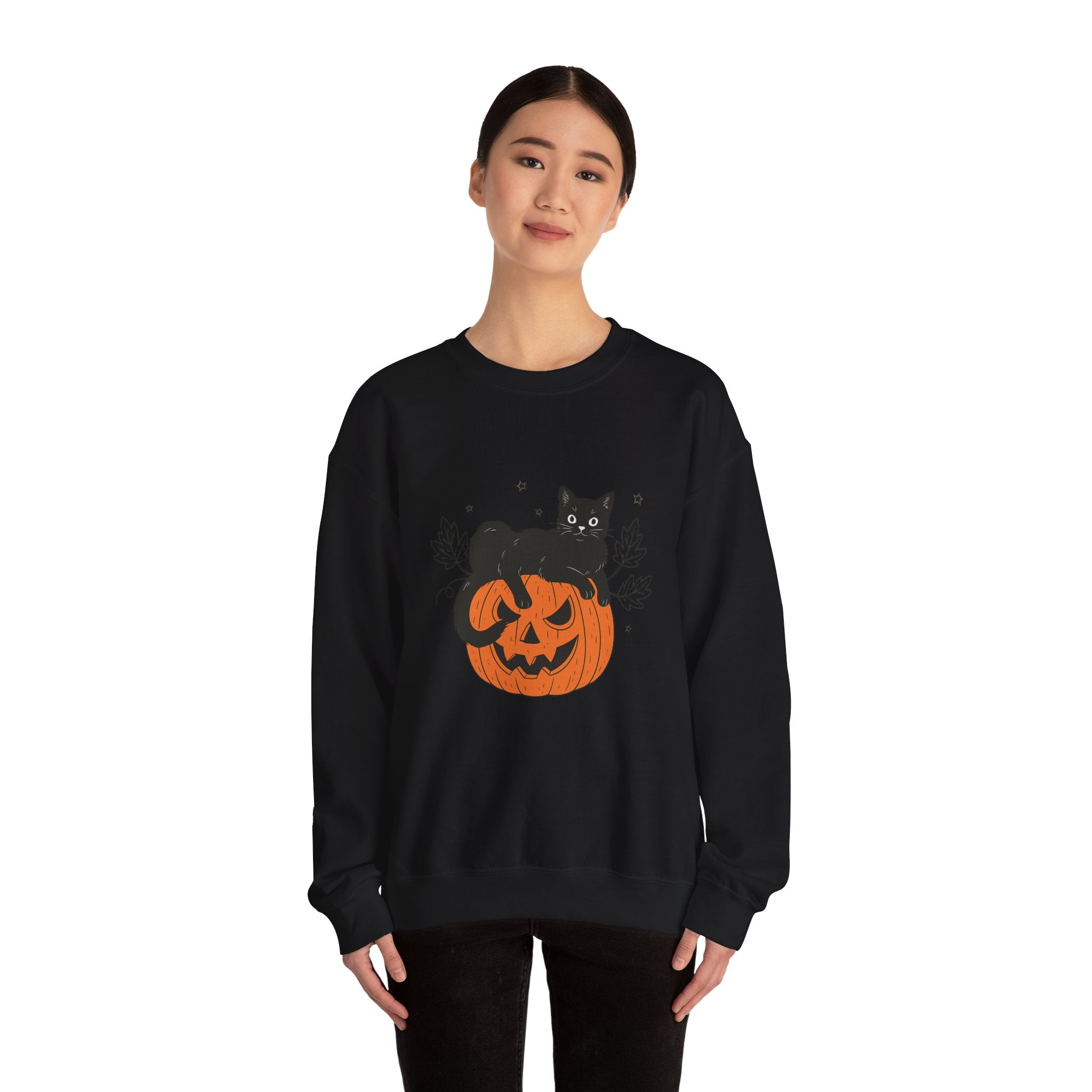 Halloween Cat Sweatshirt, Cozy Fall Crewneck, Cute Kitty Pullover, Perfect for Autumn, Gift for Cat Lovers, Spooky Spirit Wear
