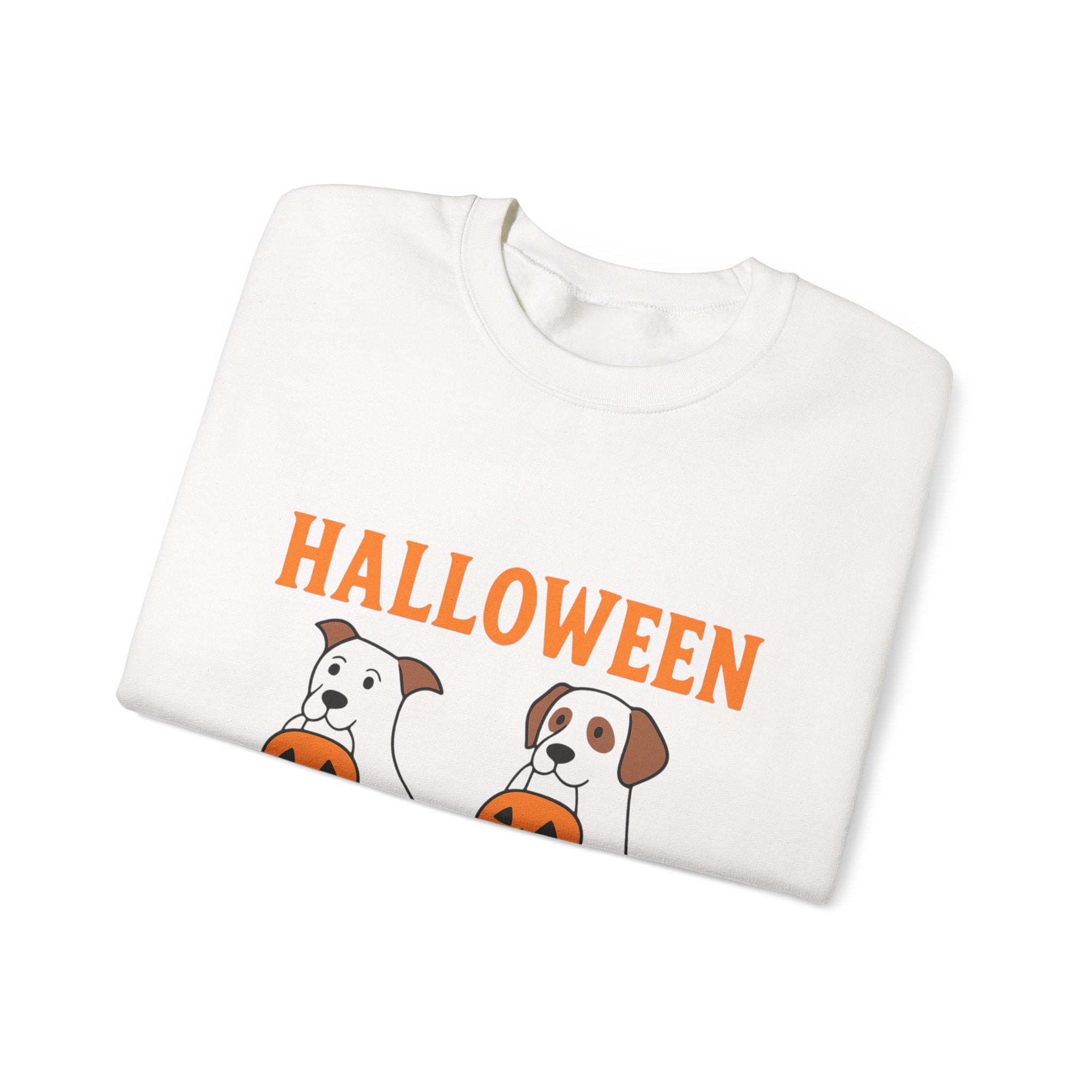 Halloween Ghost Dogs Sweatshirt | Cozy Fall Fashion, Unisex Crewneck, Pumpkin Design, Perfect for Trick-or-Treating