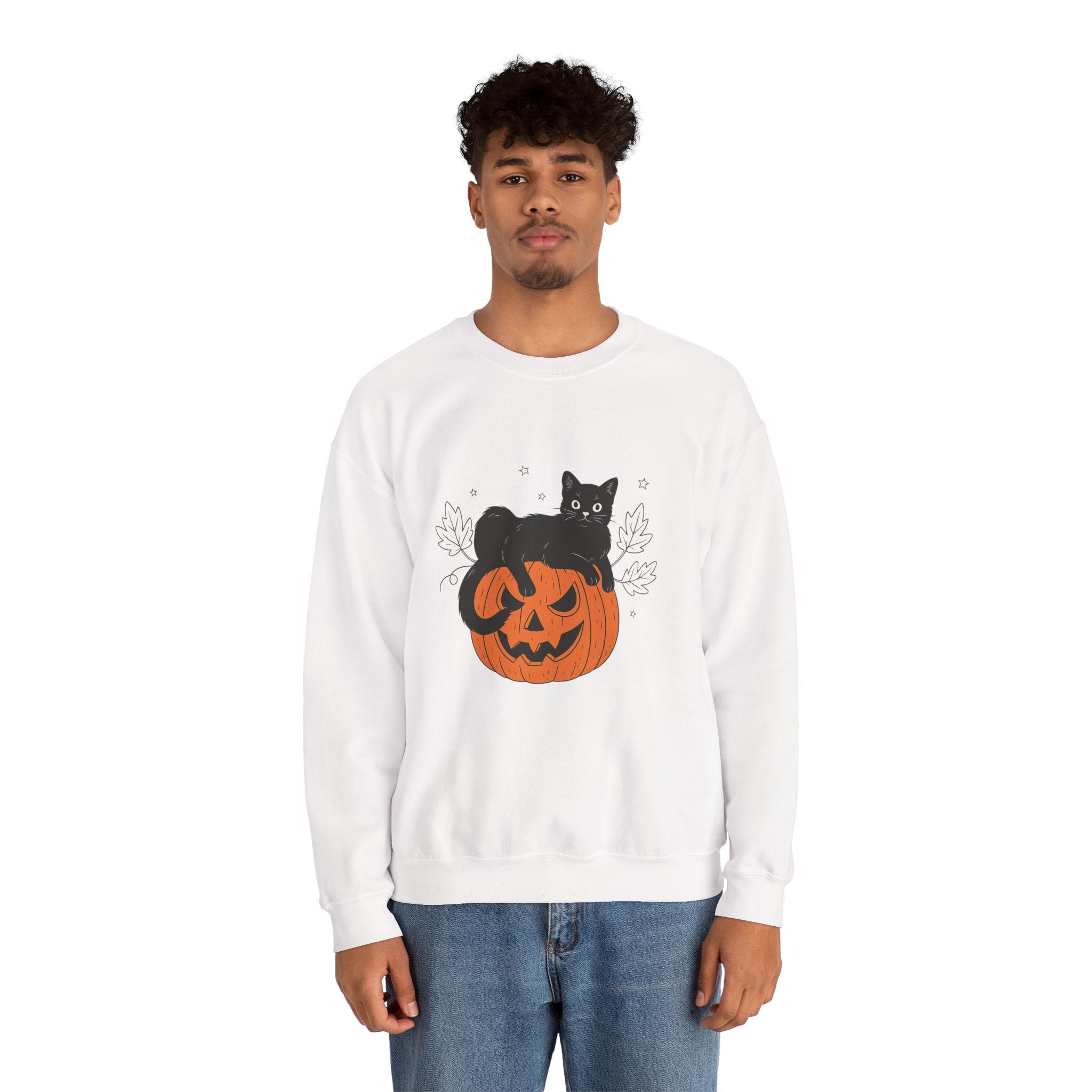 Halloween Cat Sweatshirt, Cozy Fall Crewneck, Cute Kitty Pullover, Perfect for Autumn, Gift for Cat Lovers, Spooky Spirit Wear