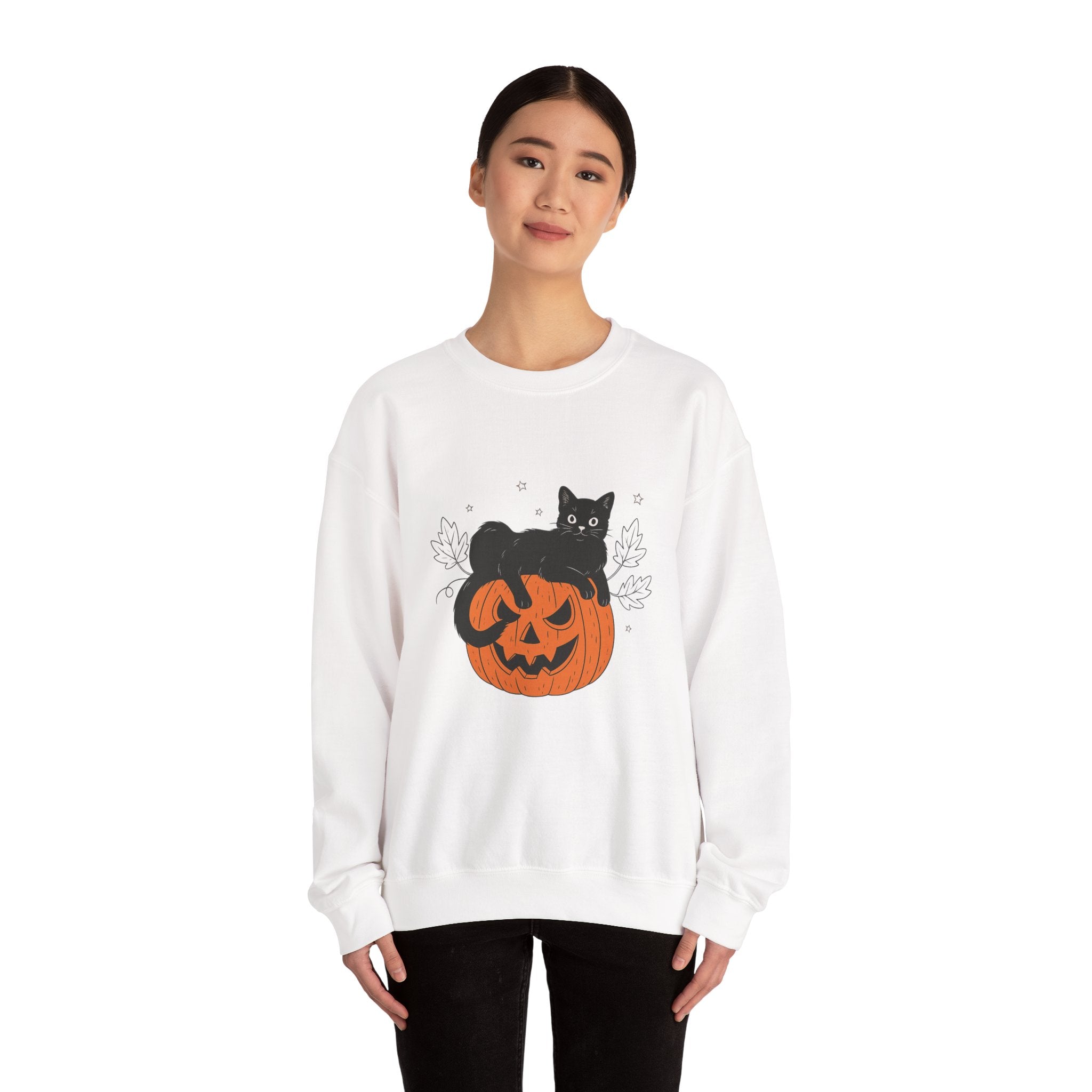 Halloween Cat Sweatshirt, Cozy Fall Crewneck, Cute Kitty Pullover, Perfect for Autumn, Gift for Cat Lovers, Spooky Spirit Wear