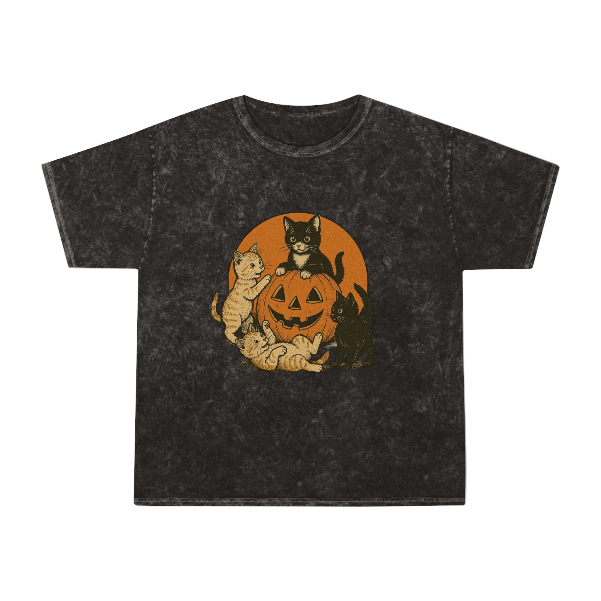 Halloween Cat T-Shirt, Spooky Cat Tee, Mineral Wash Shirt, Fall Fashion, Pet Lover Gift, Casual Holiday Top