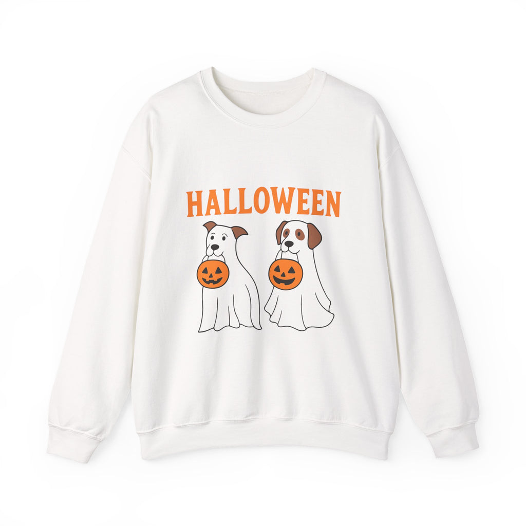 Halloween Ghost Dogs Sweatshirt | Cozy Fall Fashion, Unisex Crewneck, Pumpkin Design, Perfect for Trick-or-Treating
