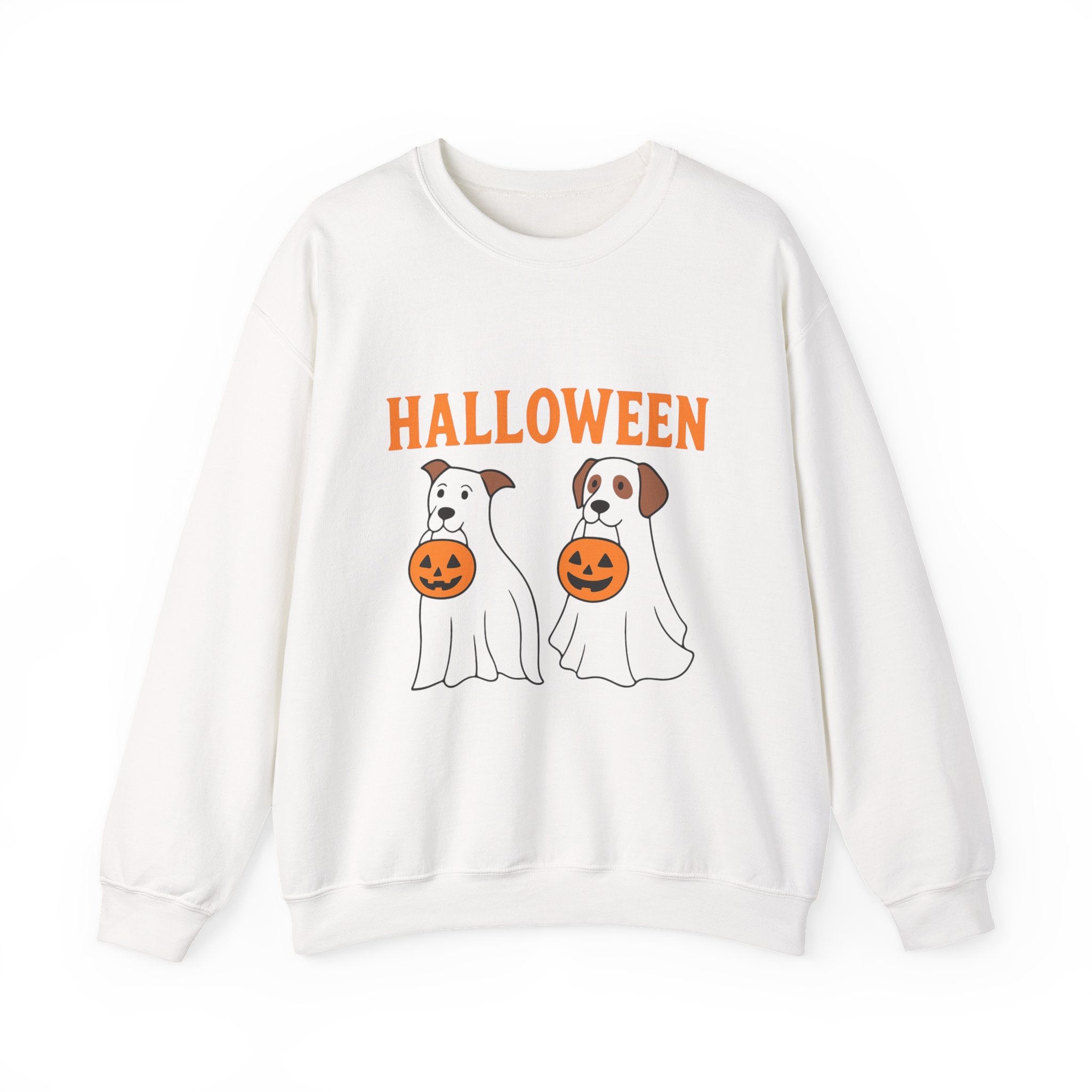 Halloween Ghost Dogs Sweatshirt | Cozy Fall Fashion, Unisex Crewneck, Pumpkin Design, Perfect for Trick-or-Treating