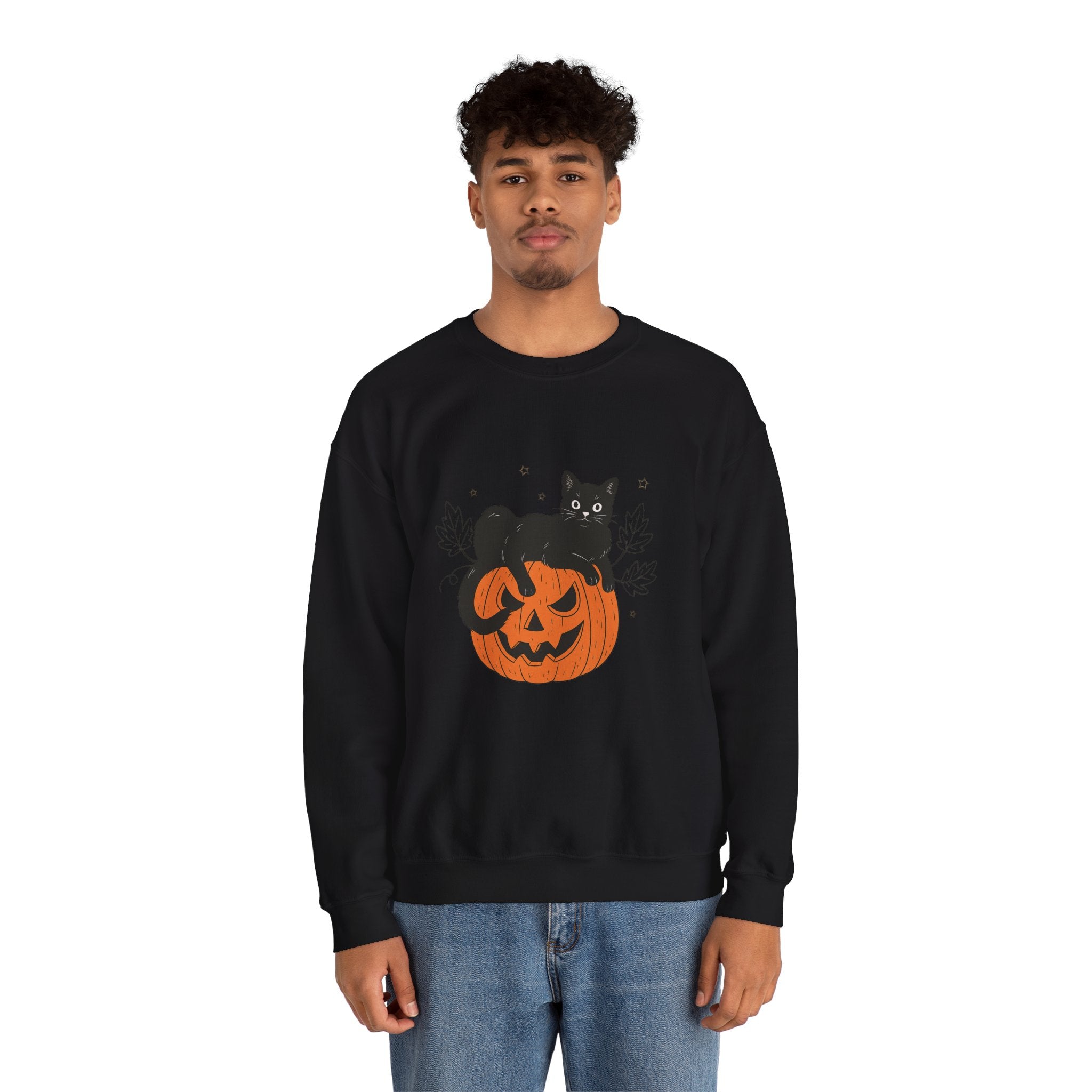 Halloween Cat Sweatshirt, Cozy Fall Crewneck, Cute Kitty Pullover, Perfect for Autumn, Gift for Cat Lovers, Spooky Spirit Wear