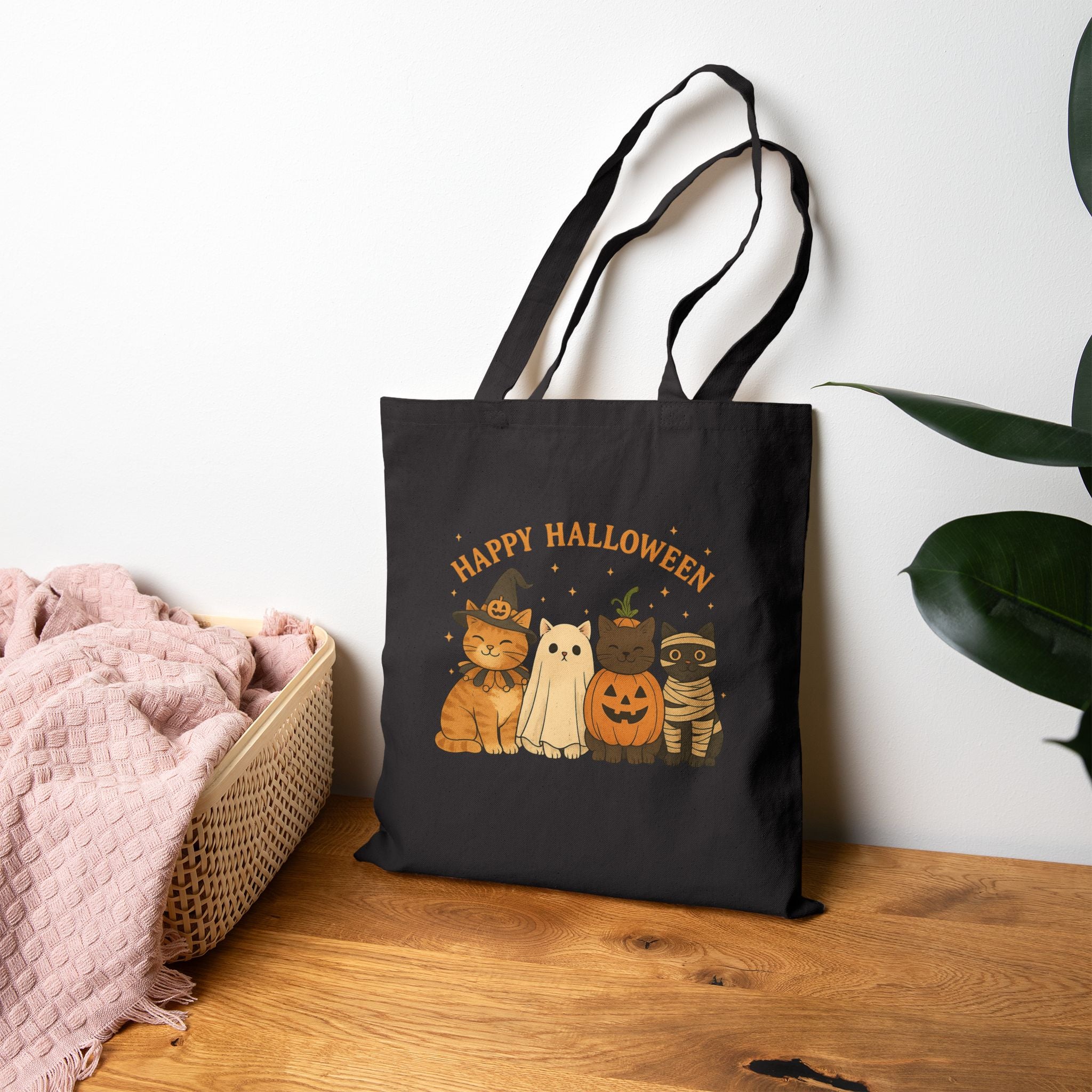 Halloween Cat Tote Bag, Trick or Treat Bag, Eco-Friendly Shopper, Party Favor, Seasonal Gift